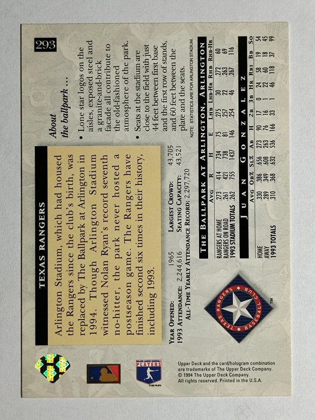 1994 Upper Deck #293 Juan Gonzalez HFA