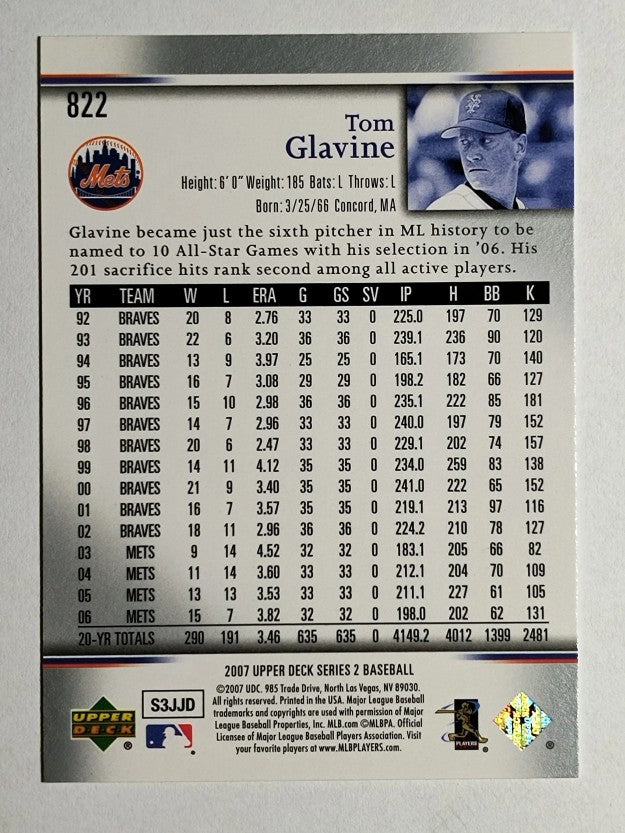 2007 Upper Deck #822 Tom Glavine