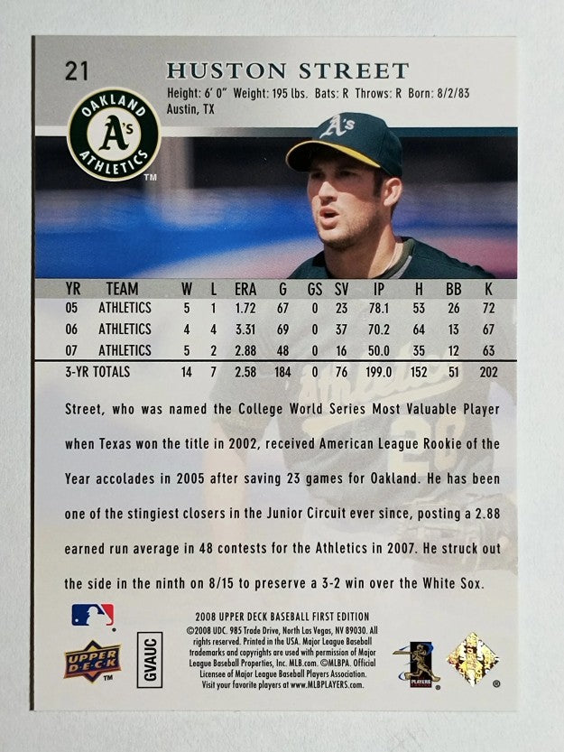 2008 Upper Deck First Edition #21 Huston Street