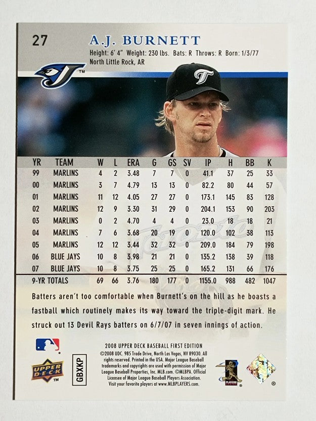 2008 Upper Deck First Edition #27 A.J. Burnett