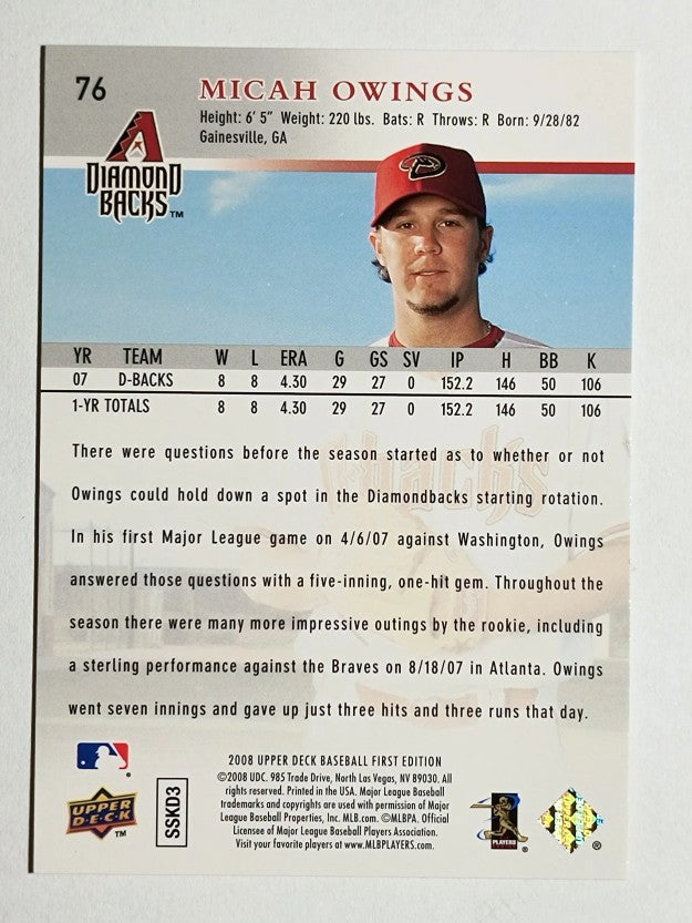 2008 Upper Deck First Edition #76 Micah Owings