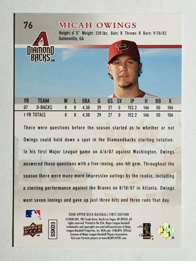 2008 Upper Deck First Edition #76 Micah Owings