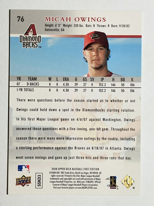 2008 Upper Deck First Edition #76 Micah Owings