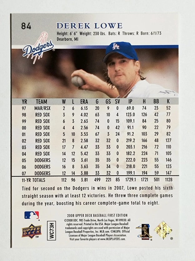 2008 Upper Deck First Edition #84 Derek Lowe