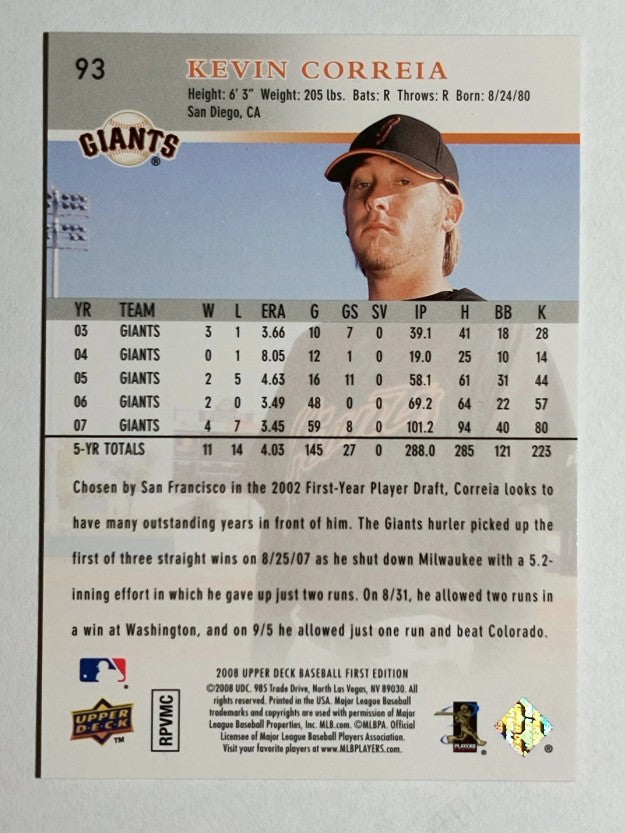 2008 Upper Deck First Edition #93 Kevin Correia