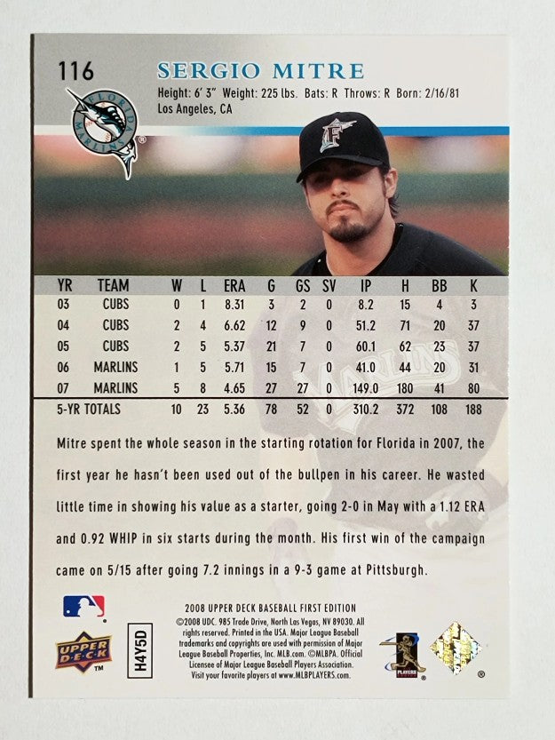 2008 Upper Deck First Edition #116 Sergio Mitre