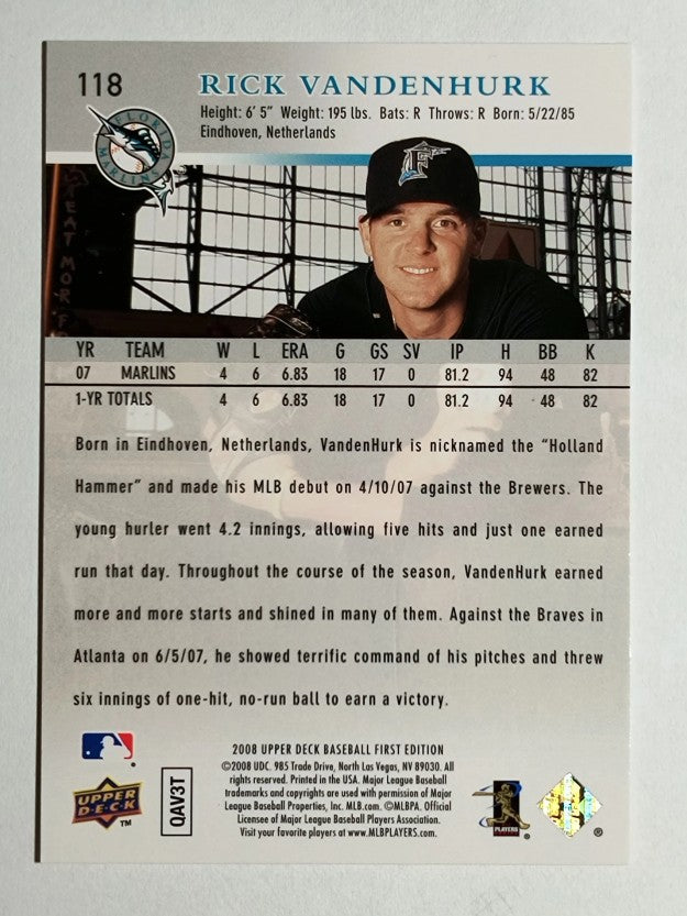 2008 Upper Deck First Edition #118 Rick Vanden Hurk