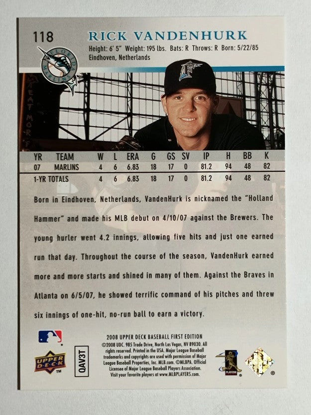 2008 Upper Deck First Edition #118 Rick Vanden Hurk