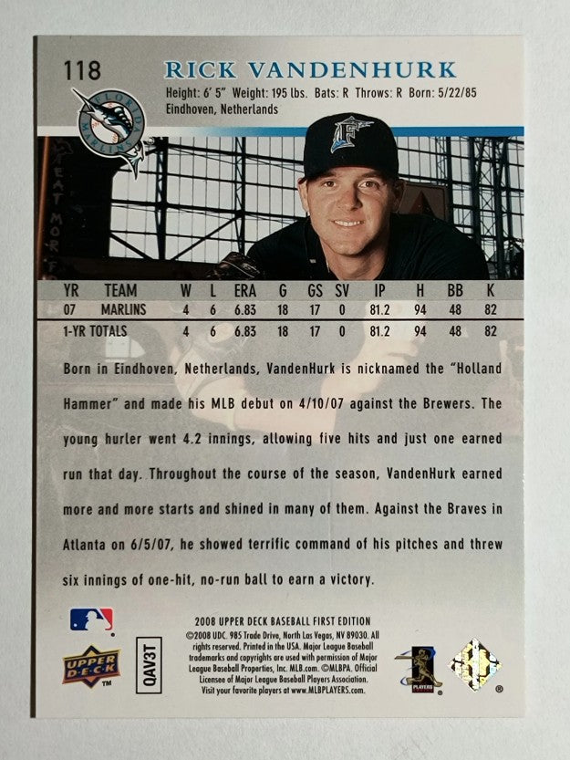 2008 Upper Deck First Edition #118 Rick Vanden Hurk