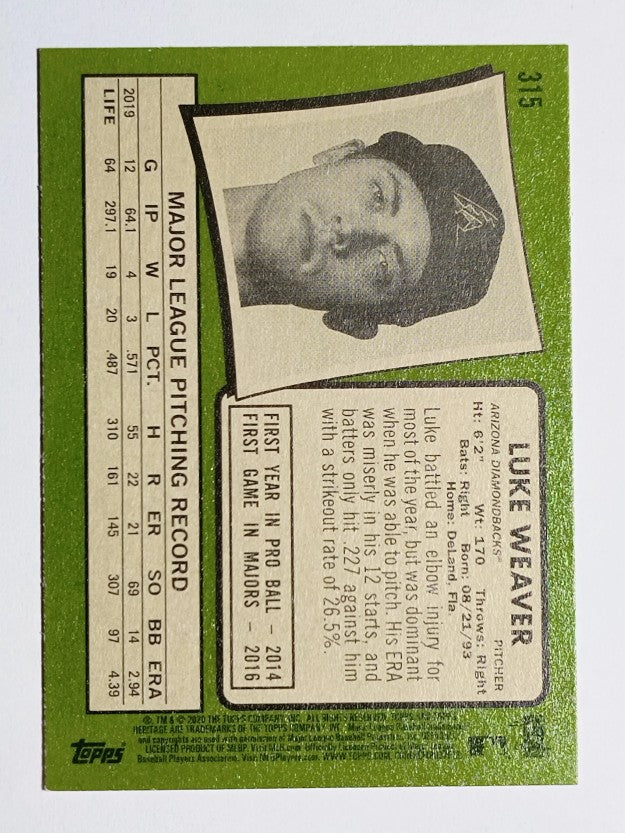 2020 Topps Heritage #315 Luke Weaver