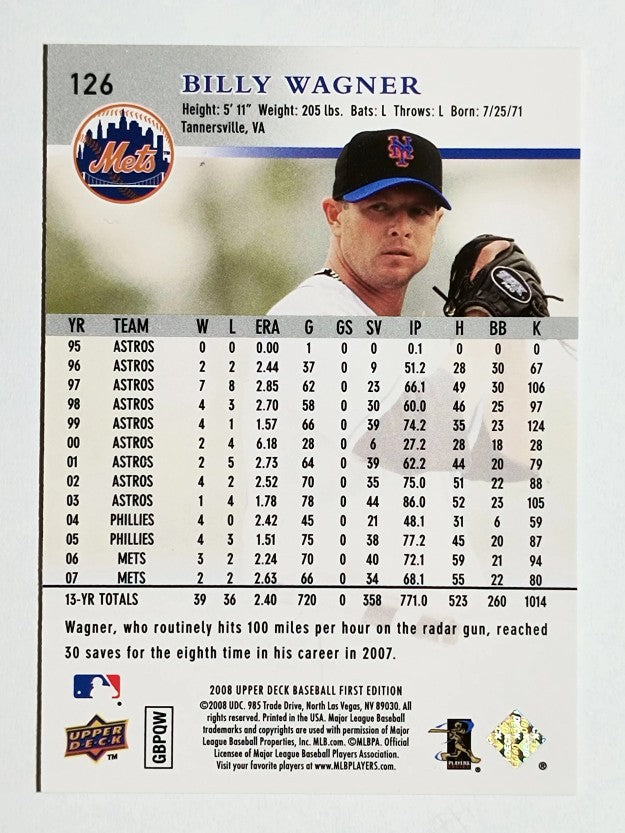 2008 Upper Deck First Edition #126 Billy Wagner