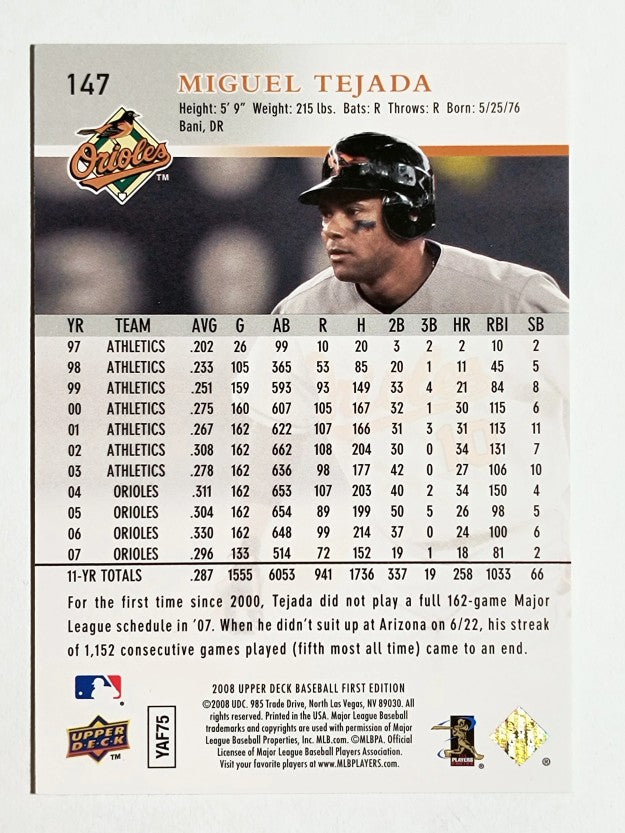 2008 Upper Deck First Edition #147 Miguel Tejada