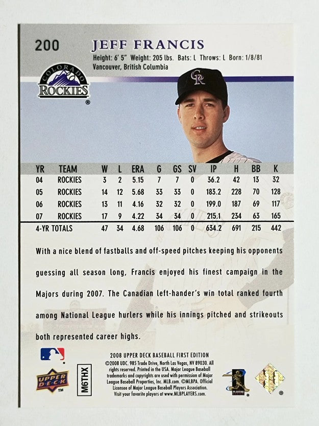 2008 Upper Deck First Edition #200 Jeff Francis