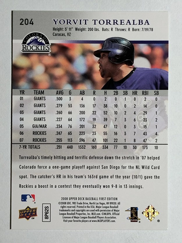 2008 Upper Deck First Edition #204 Yorvit Torrealba