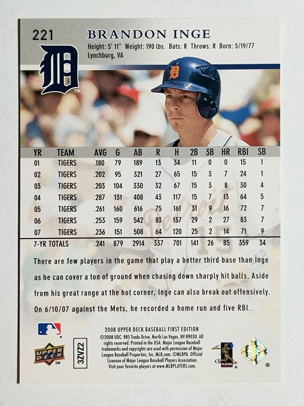 2008 Upper Deck First Edition #221 Brandon Inge