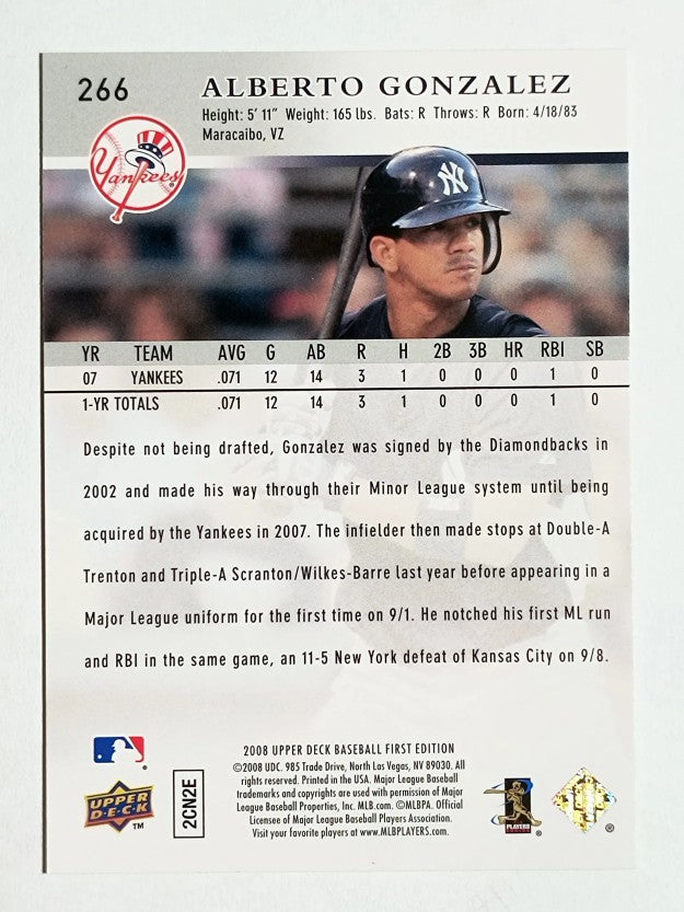 2008 Upper Deck First Edition #266 Alberto Gonzalez RC