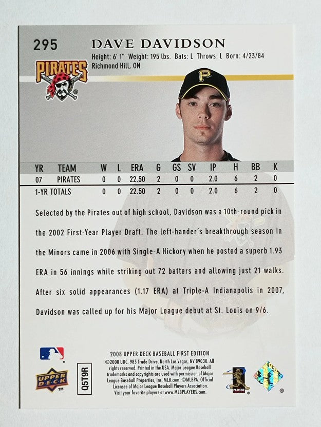 2008 Upper Deck First Edition #295 Dave Davidson RC