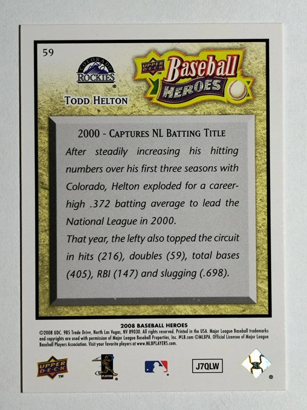 2008 Upper Deck Heroes #59 Todd Helton