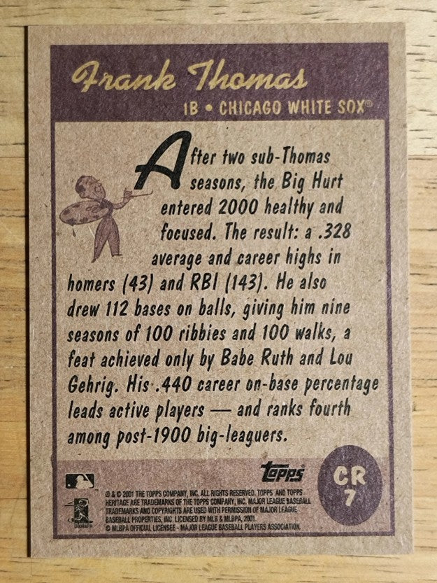 2001 Topps Heritage Classic Renditions #CR7 Frank Thomas