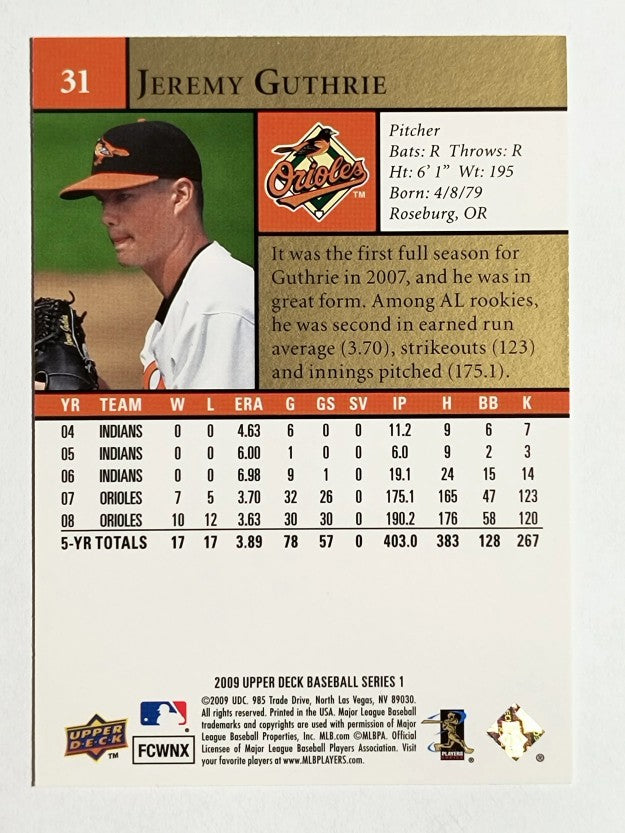 2009 Upper Deck #31 Jeremy Guthrie