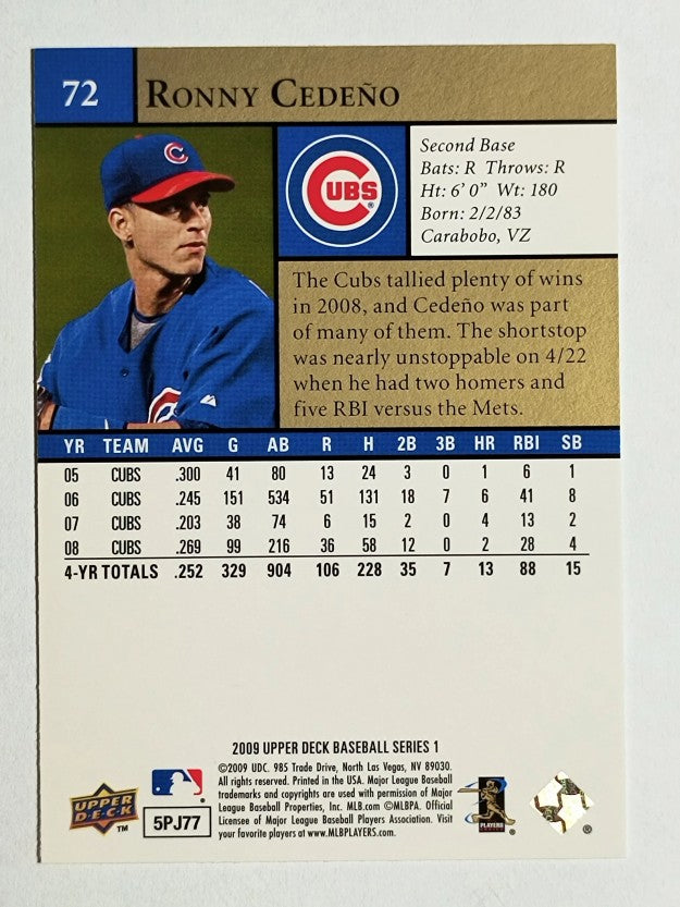 2009 Upper Deck #72 Ronny Cedeno