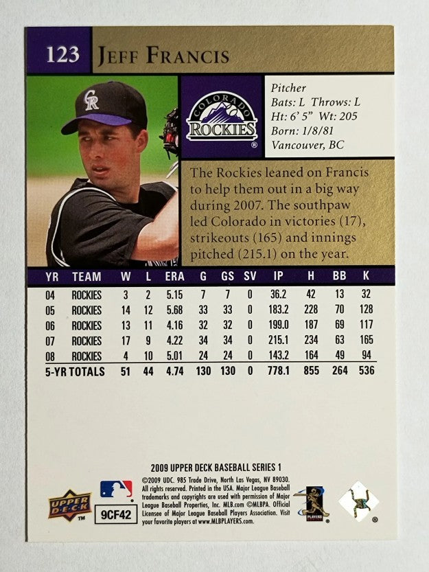 2009 Upper Deck #123 Jeff Francis