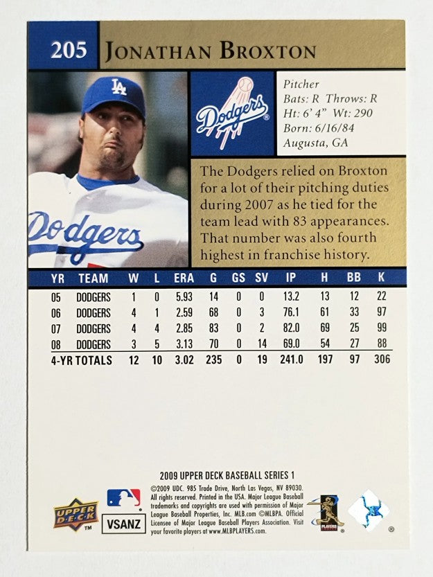 2009 Upper Deck #205 Jonathan Broxton