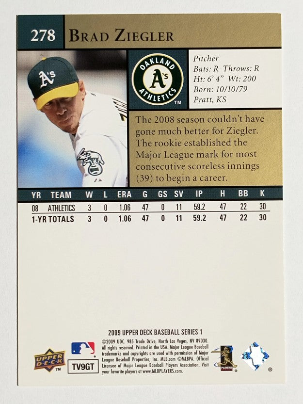 2009 Upper Deck #278 Brad Ziegler