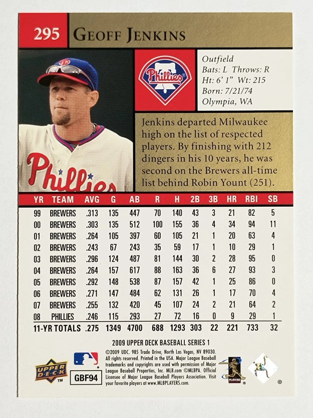 2009 Upper Deck #295 Geoff Jenkins