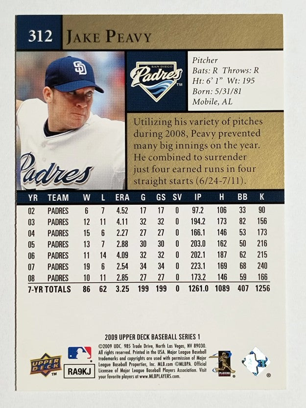 2009 Upper Deck #312 Jake Peavy