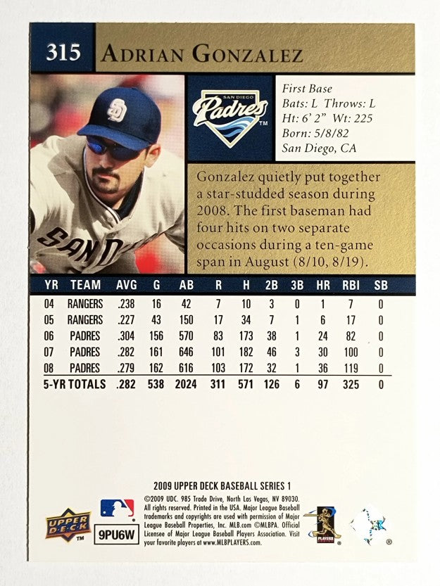 2009 Upper Deck #315 Adrian Gonzalez