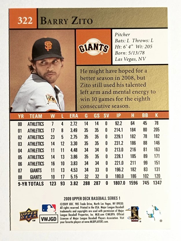 2009 Upper Deck #322 Barry Zito