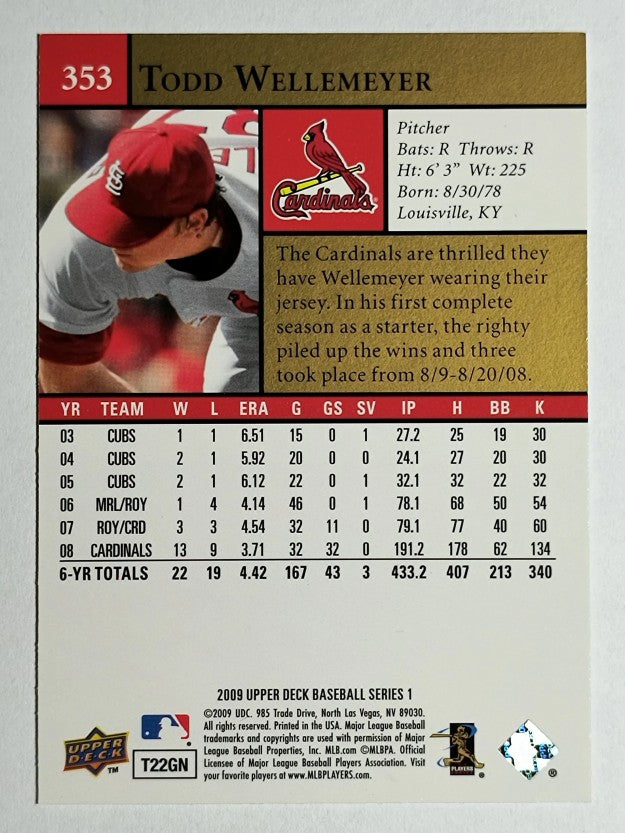 2009 Upper Deck #353 Todd Wellemeyer