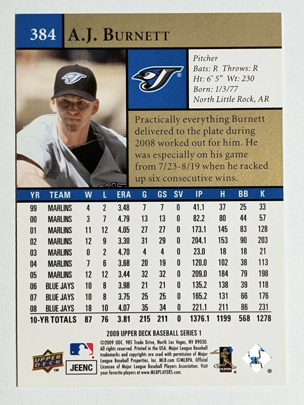 2009 Upper Deck #384 A.J. Burnett