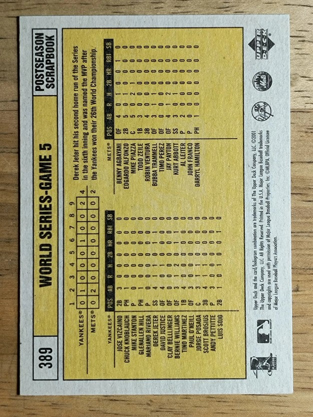 2001 Upper Deck Vintage #389 Derek Jeter SH