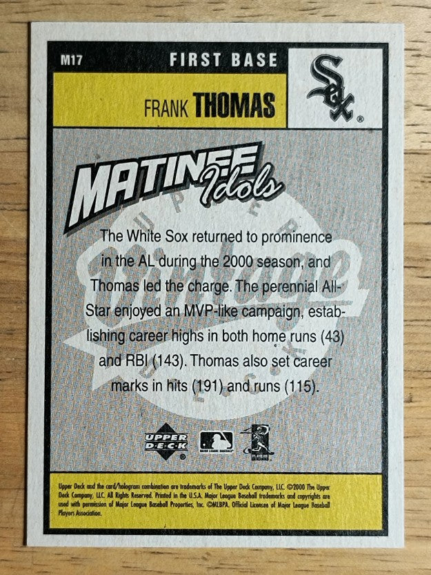 2001 Upper Deck Vintage Matinee Idols #M17 Frank Thomas