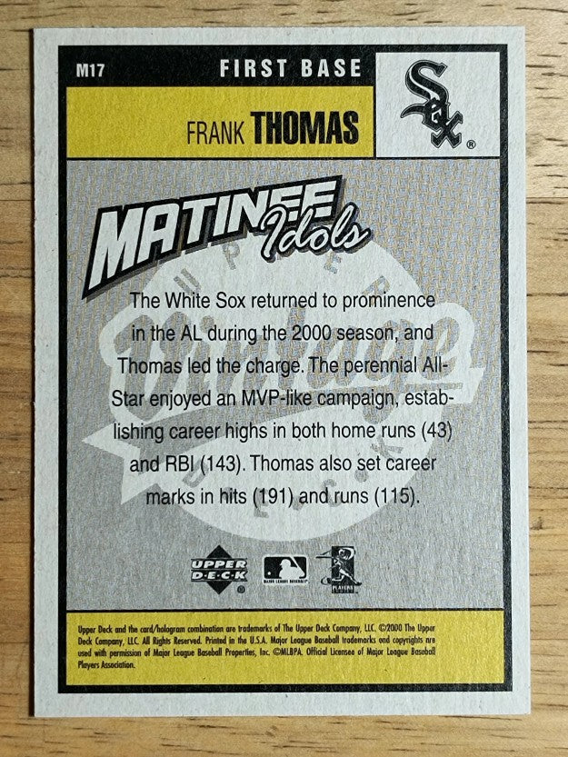 2001 Upper Deck Vintage Matinee Idols #M17 Frank Thomas