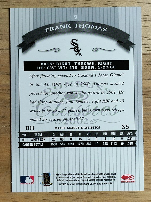 2002 Donruss Classics #7 Frank Thomas