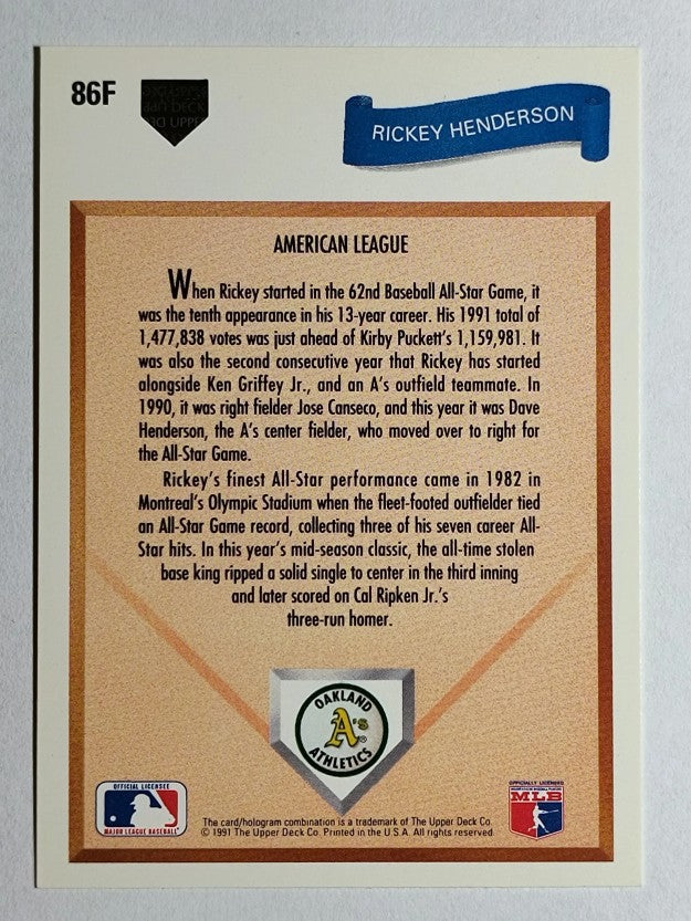 1991 Upper Deck Final Edition #86F Rickey Henderson AS
