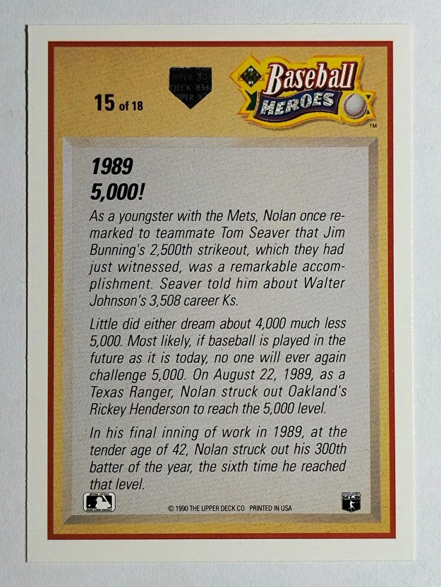 1991 Upper Deck Ryan Heroes #15 Nolan Ryan