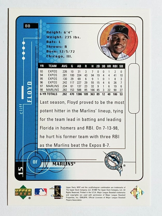 1999 Upper Deck MVP Silver Script #88 Cliff Floyd