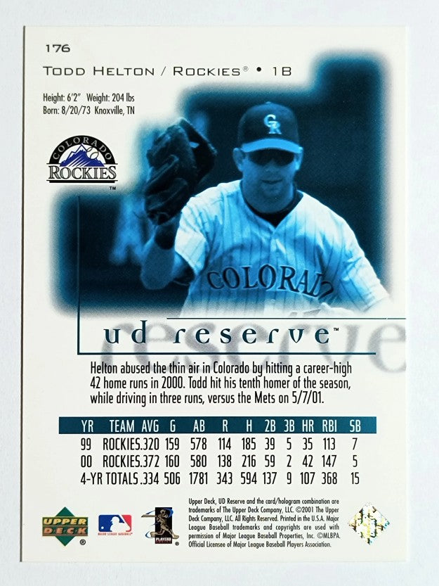2001 UD Reserve #176 Todd Helton