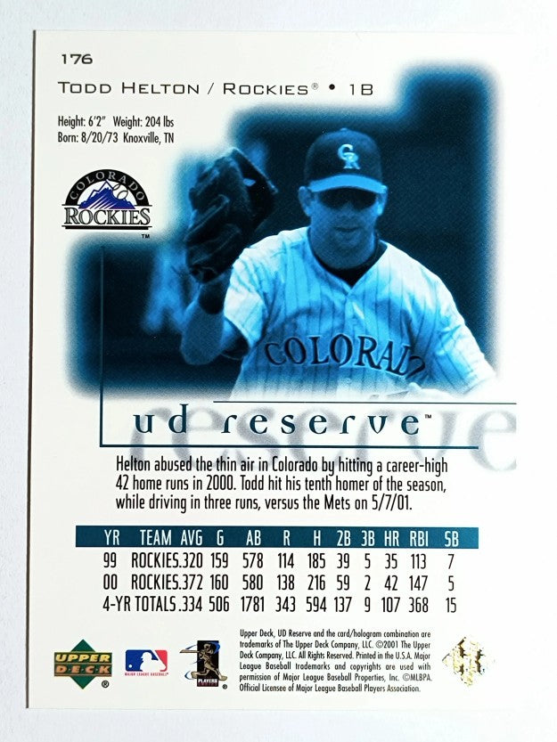 2001 UD Reserve #176 Todd Helton