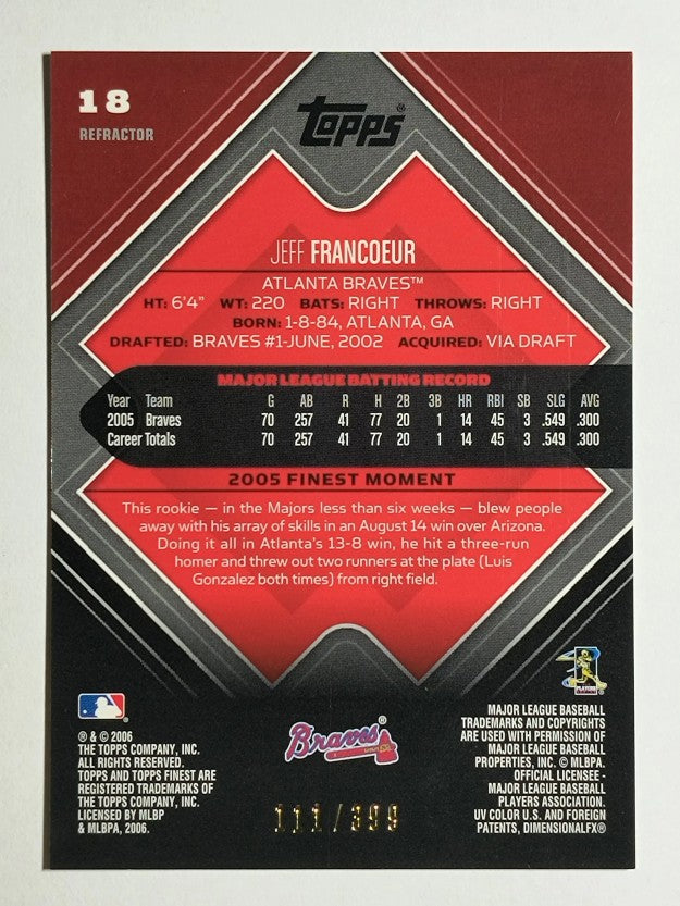 2006 Finest Refractors #18 Jeff Francoeur