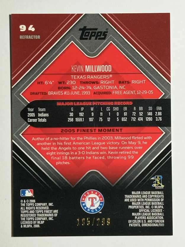 2006 Finest Refractors Blue #94 Kevin Millwood
