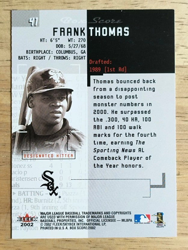 2002 Fleer Box Score #41 Frank Thomas