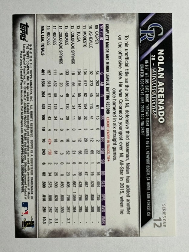2016 Topps #12A Nolan Arenado