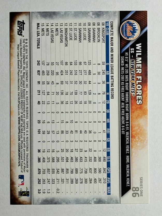 2016 Topps #86A Wilmer Flores