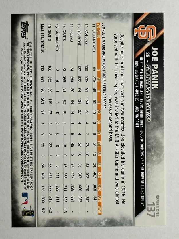 2016 Topps #137 Joe Panik
