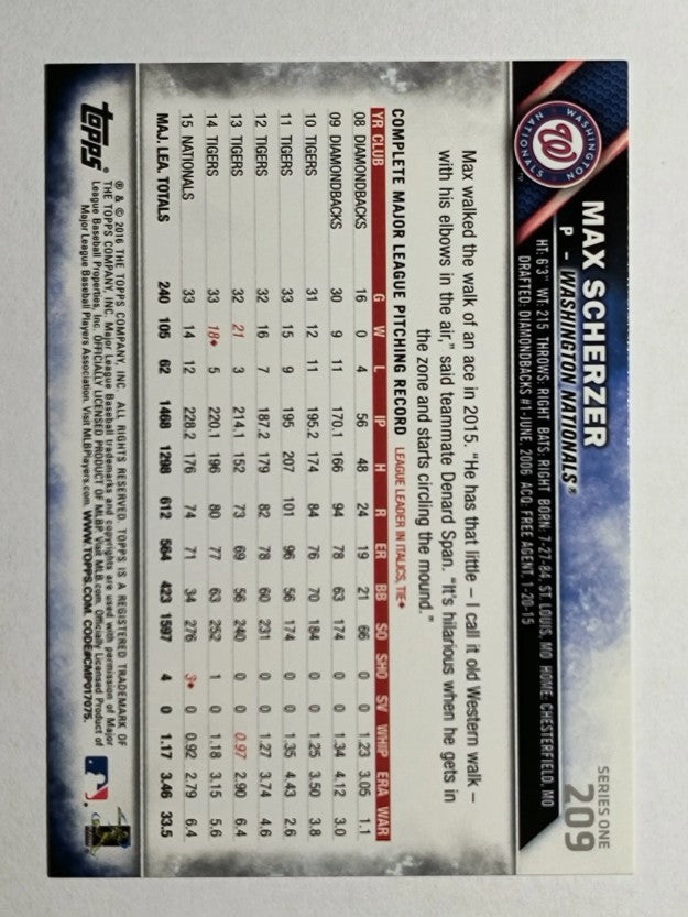 2016 Topps #209 Max Scherzer